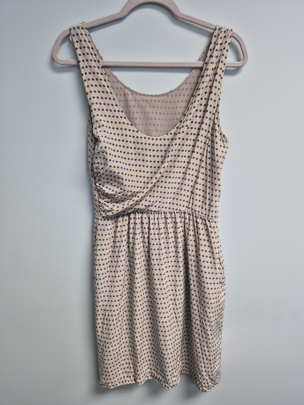 Marc By Marc Jacobs Cream Mini Dress with Navy Dot Print 100% Silk - Picture 2 of 7